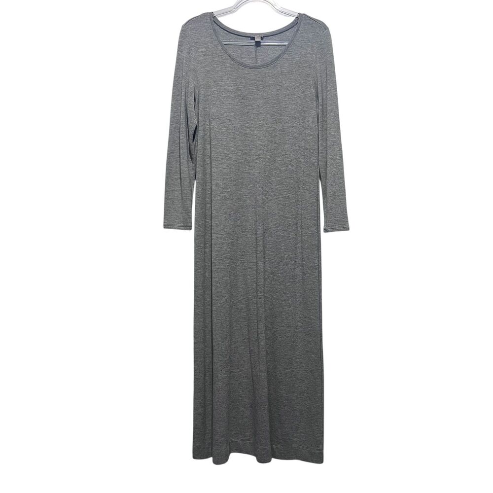 J Jill Gray Wool Blend Maxi Dress Size L Long Sleeve Minimalist Timeless